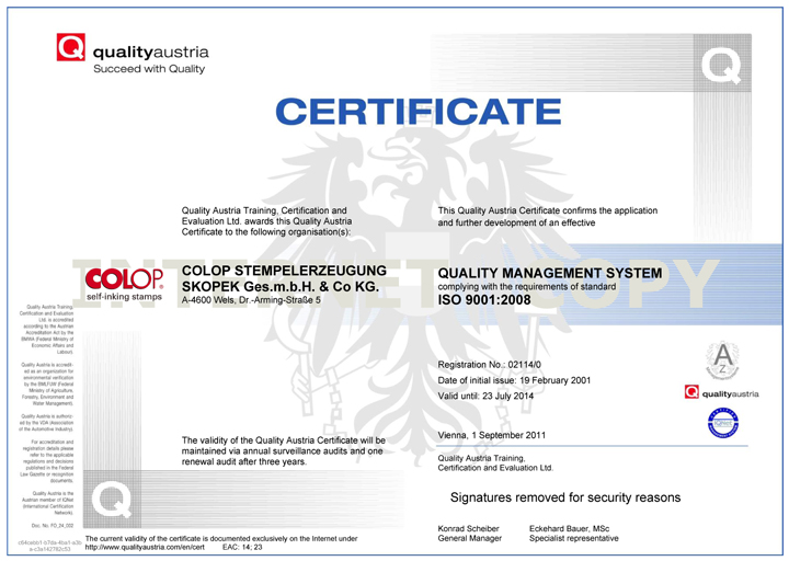 Colop sertifikatas